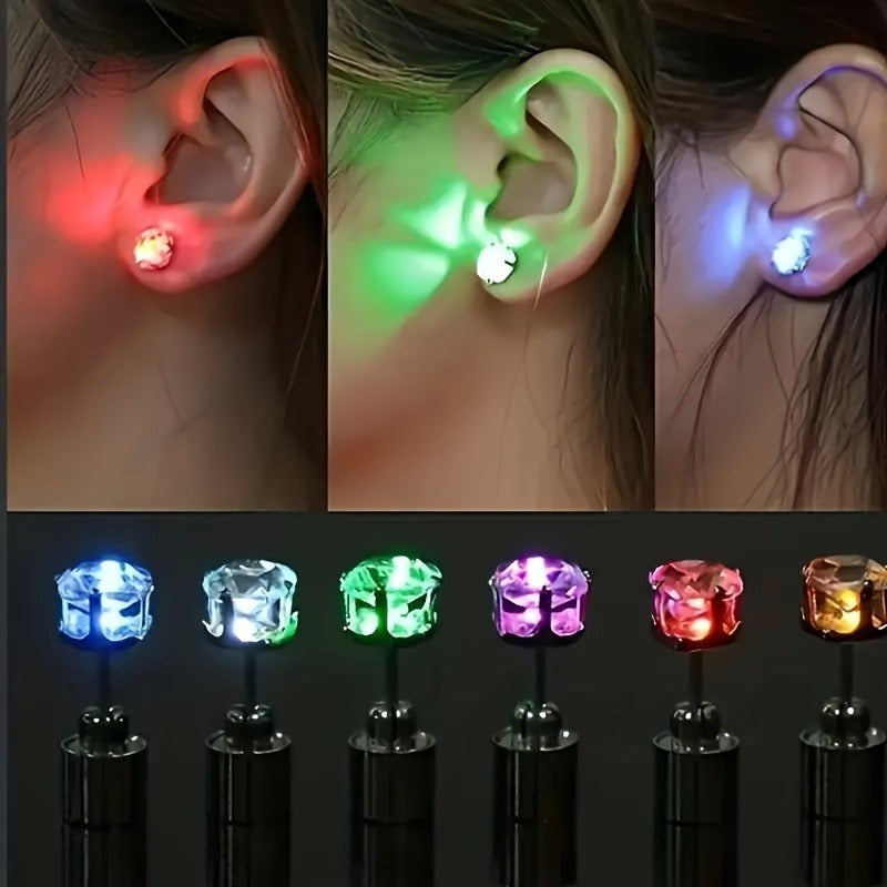 7 Colors Available Blue Pink Purple Green White Violet Orange Luminous Earrings, Men's LED Studs, Women's Glowing Ear Tops, Halloween Gift for Boyfriend and Girlfriend One Pair